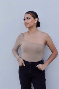 Selena One Sleeve Bodysuit (Nude)
